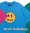 DREW Smiley Face Street Style Blue Short Sleeve T-Shirt