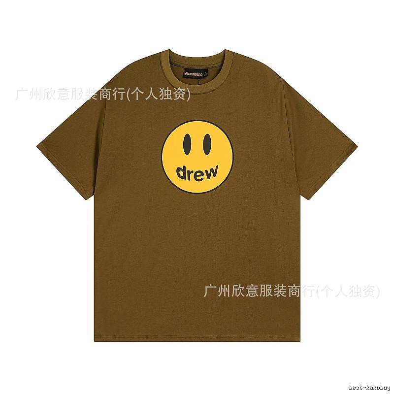 Drew Smiley Face Street Style Brown Short Sleeve T-shirt