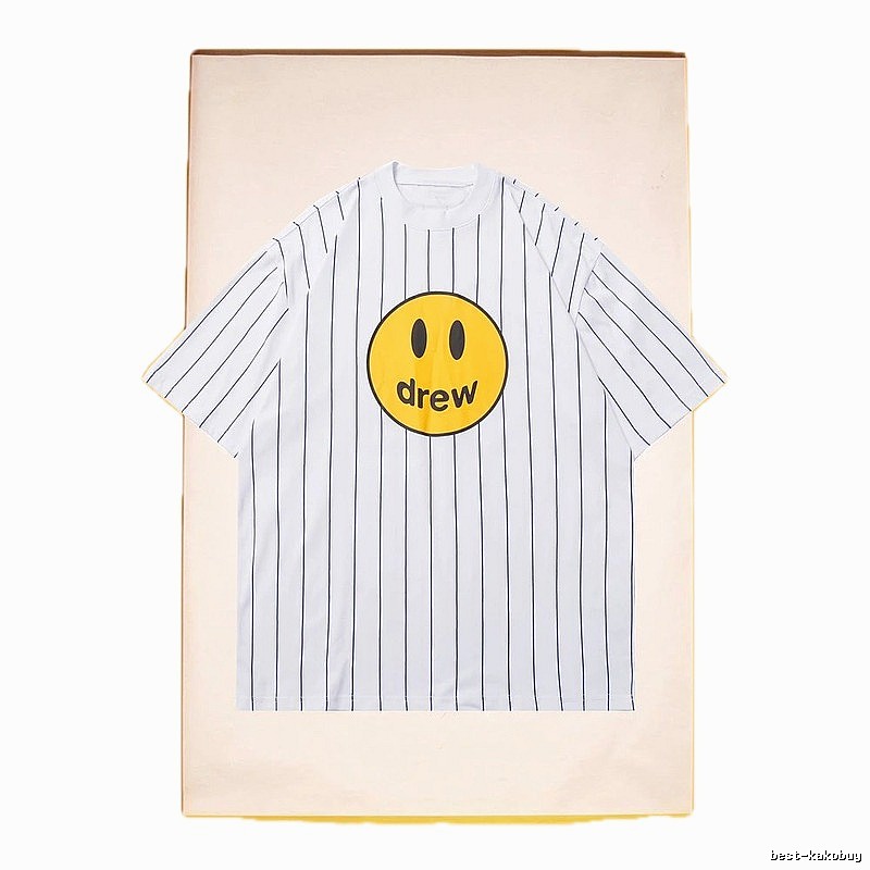 DREW Smiley Series Street Style White Striped Short Sleeve T-shirt