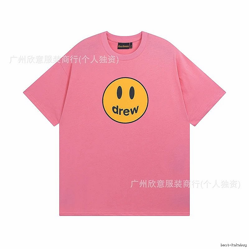 DREW Smiley Series Street Trend Style Pink Short Sleeve T-Shirt