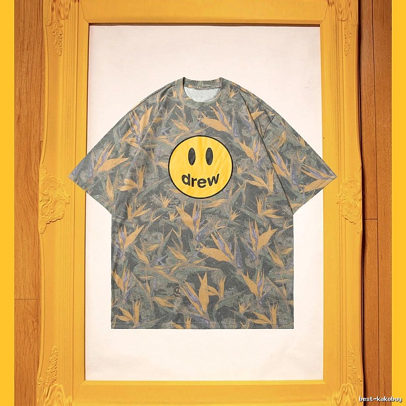 DREW Smiley Street Style Green and Yellow All-over Print Short Sleeve T-Shirt