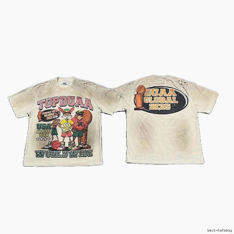 DUAA2K25 American Retro Beige Printed Short-sleeve T-shirt
