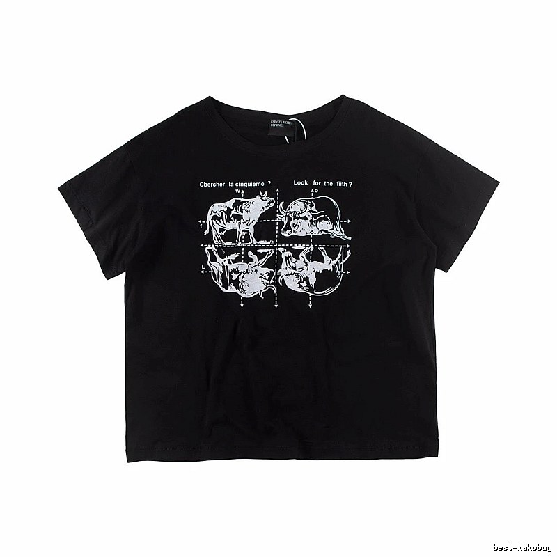 ERD Bull Print Street Style Black Short Sleeve T-shirt