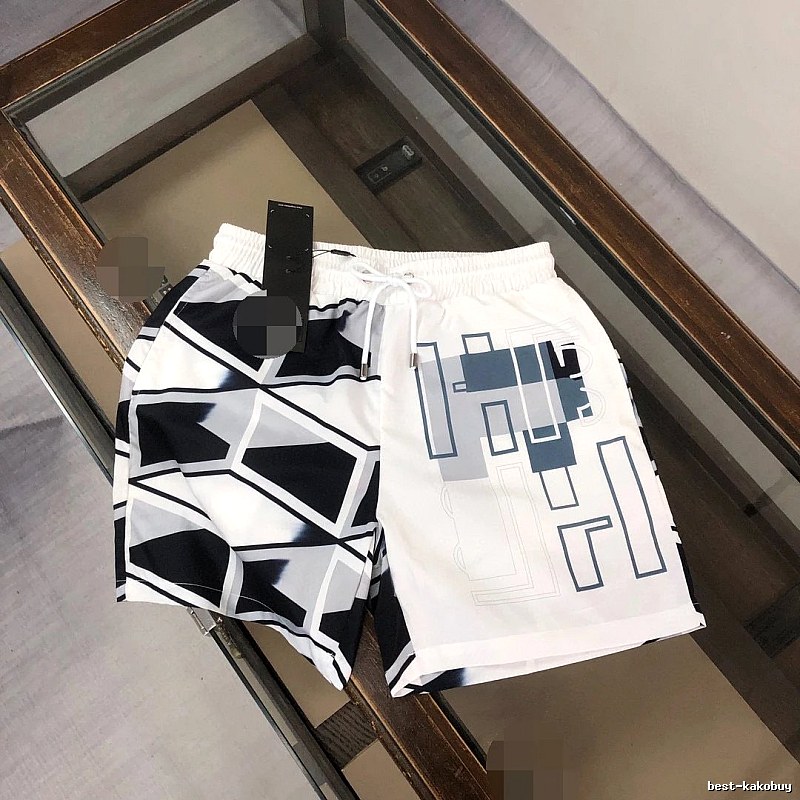 Fendi Geometric Print Casual Style White and Black Shorts