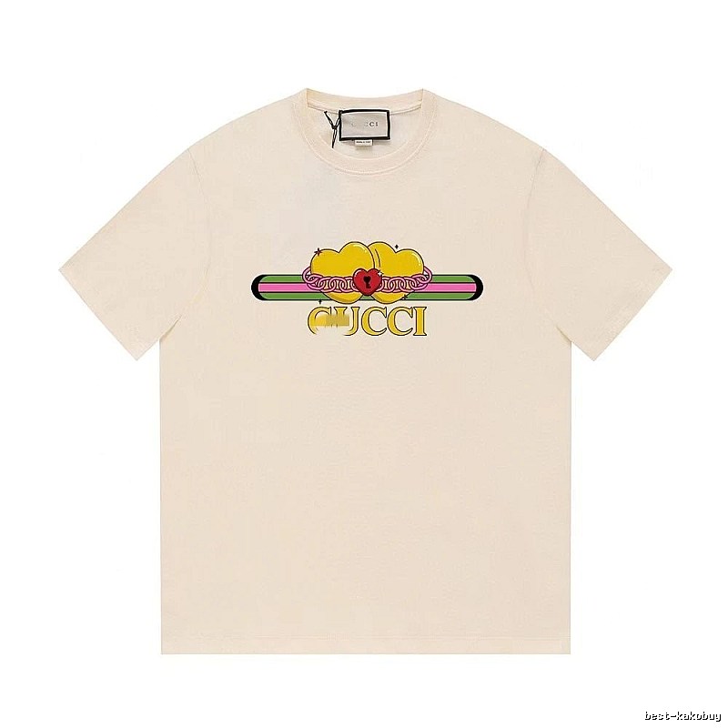 Gucci Double Heart Print Casual Style Off-White T-Shirt