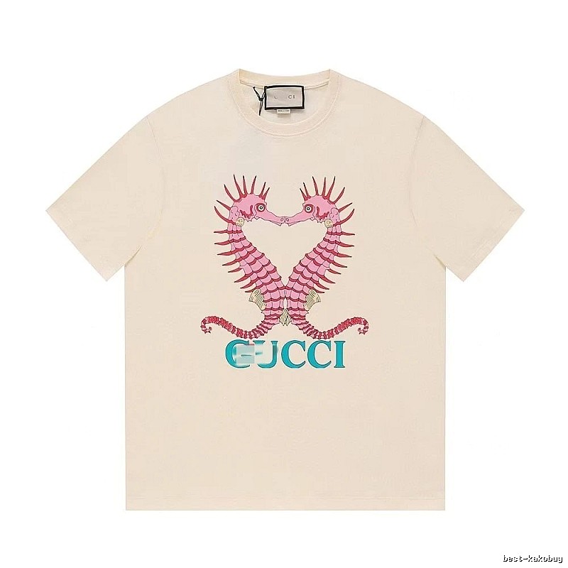 Gucci Seahorse Print Trendy Off-white Short Sleeve T-shirt