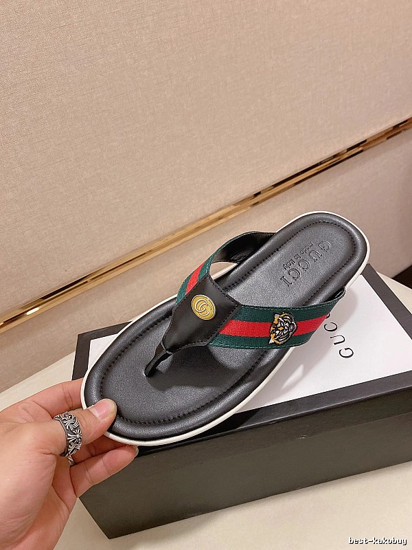 Gucci Tiger Head Embroidered Casual Black Flip-Flops