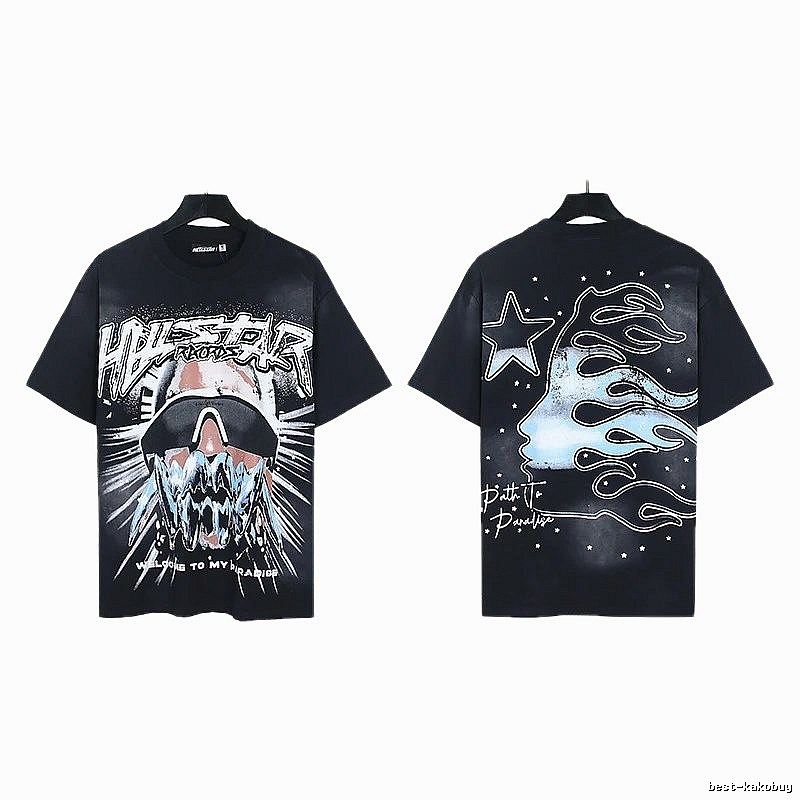 Hellstar Flame Print Street Style Black T-Shirt