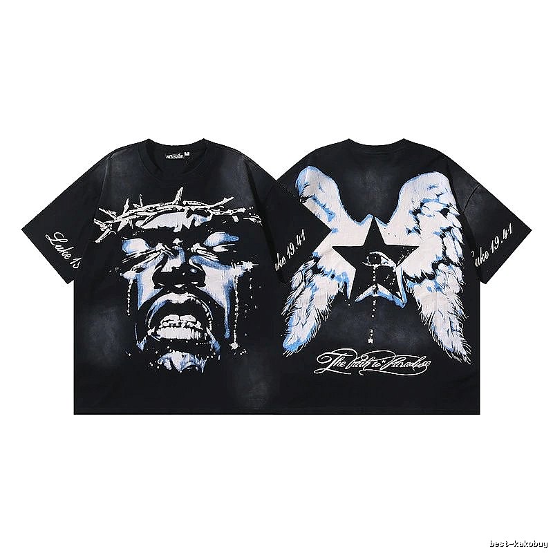 Hellstar Jesus Print Street Style Black T-shirt