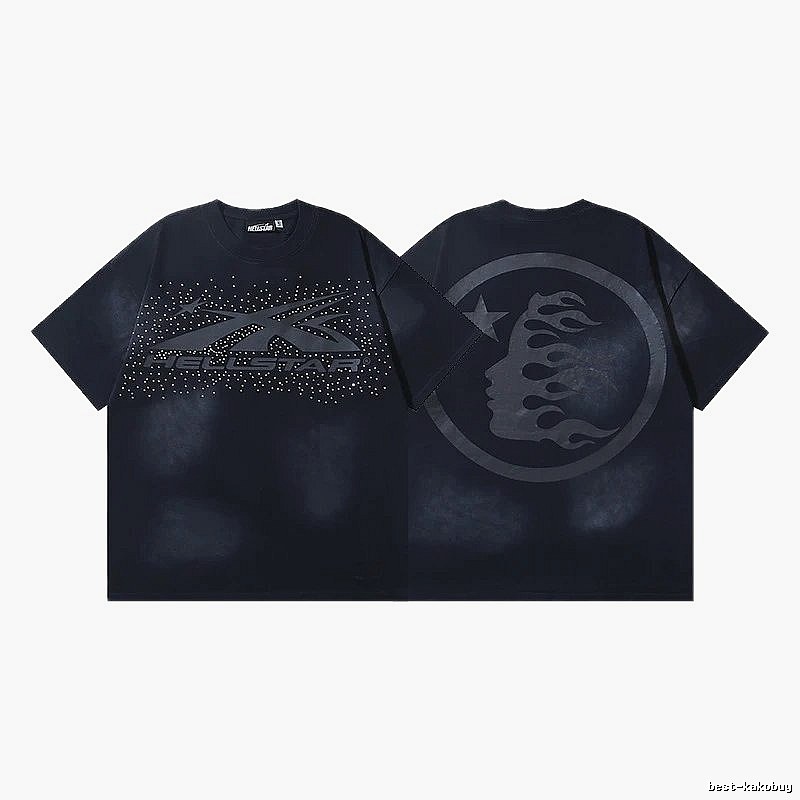 Hellstar Rhinestone Embellished Street Style Black Short Sleeve T-shirt