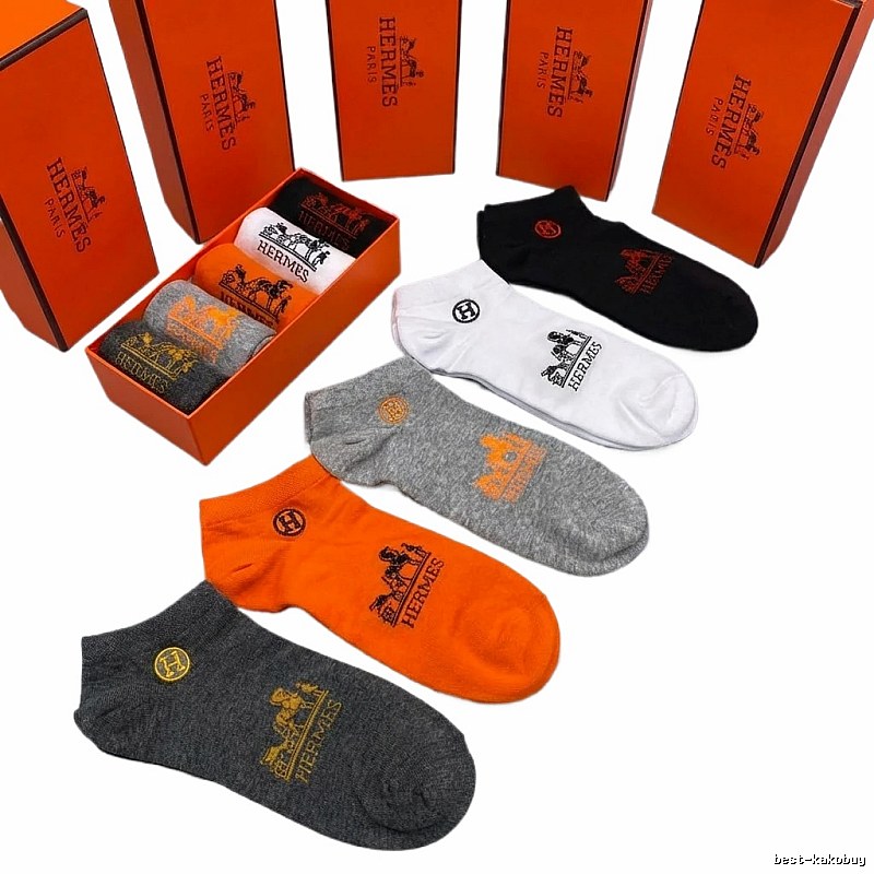 Hermes embroidered casual style grey socks