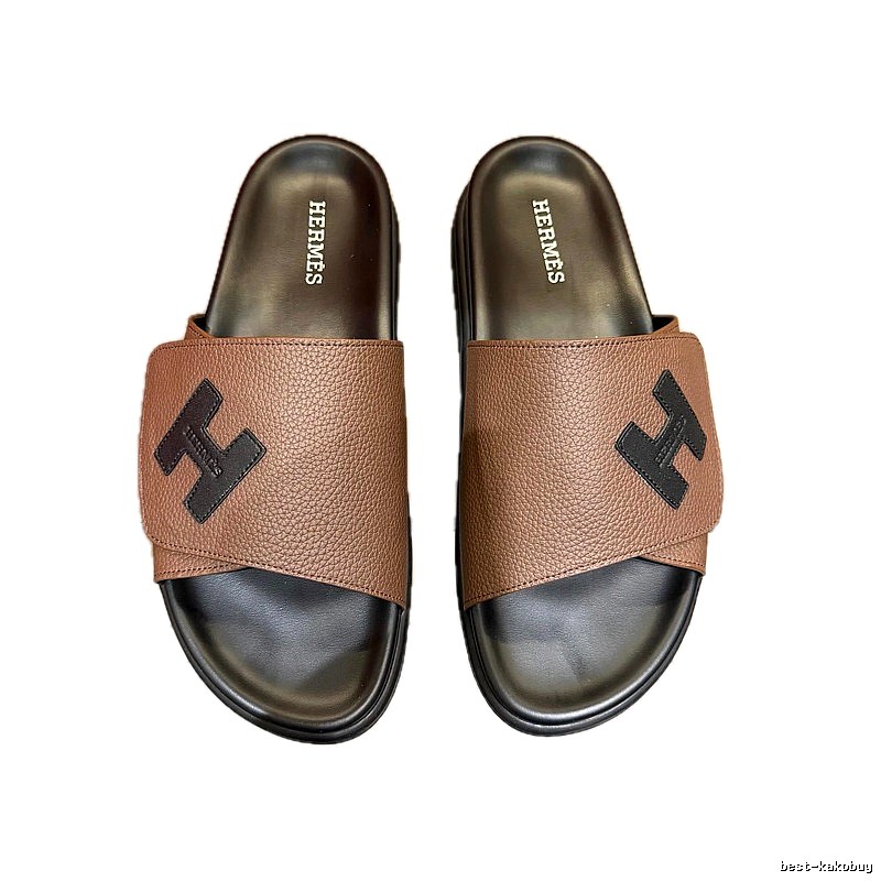 Hermès H-Logo Minimalist Brown Slide Sandals