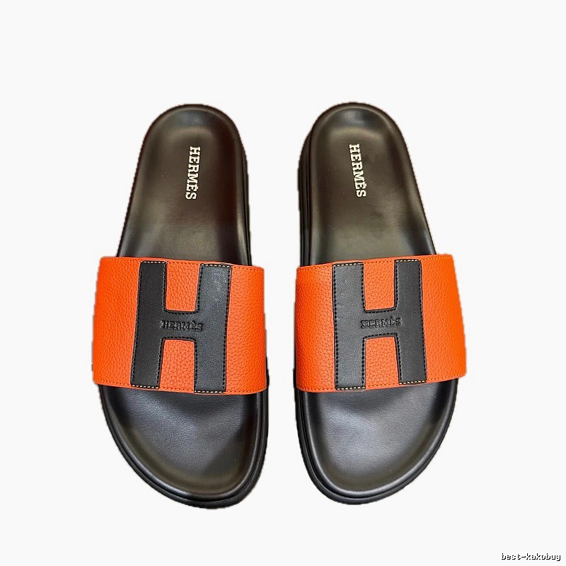 Hermès H Series Light Luxury Style Orange and Black Slide Slippers