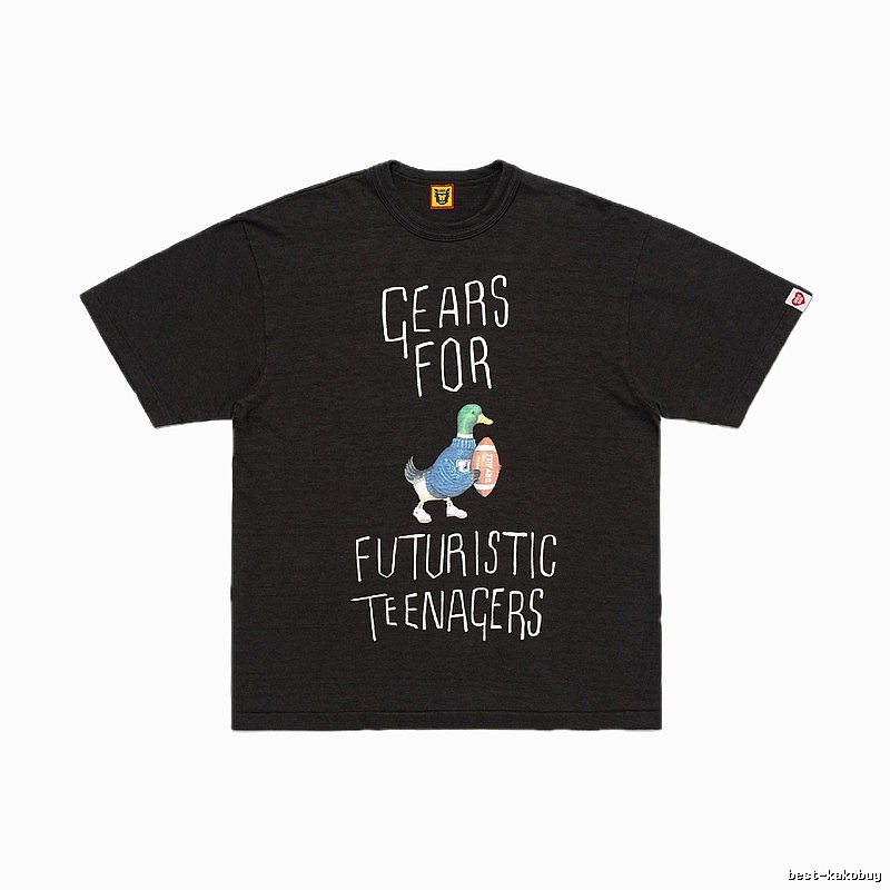 HUMAN MADE Green Duck Print Vintage Style Black T-Shirt