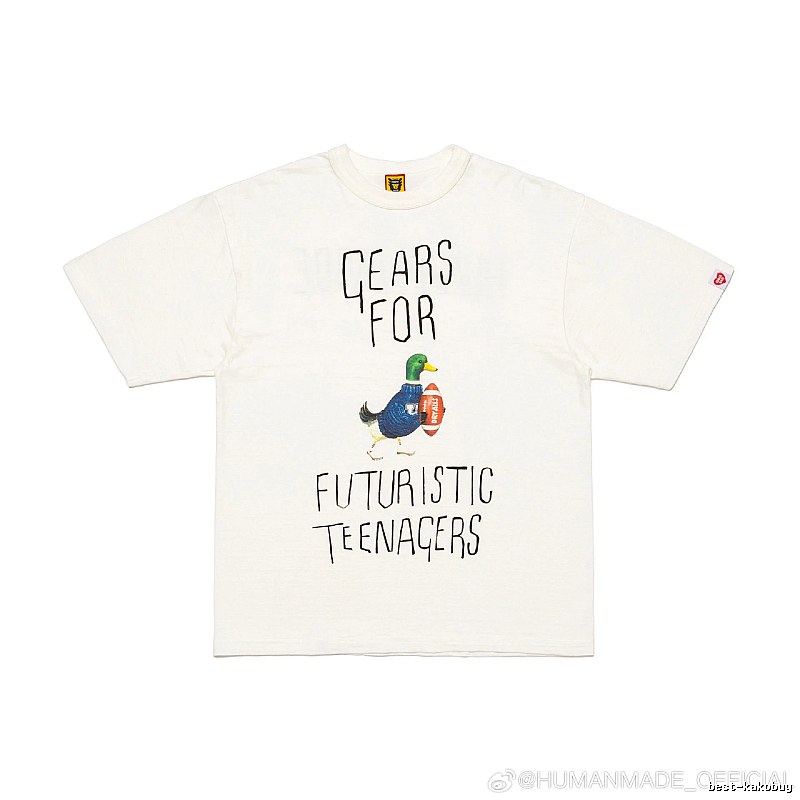 HUMAN MADE Japanese Streetwear Green Duck Printed Off-white T-shirt