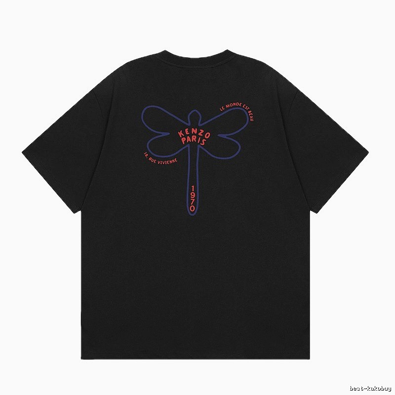 KENZO Dragonfly Print Trendy Style Black T-shirt