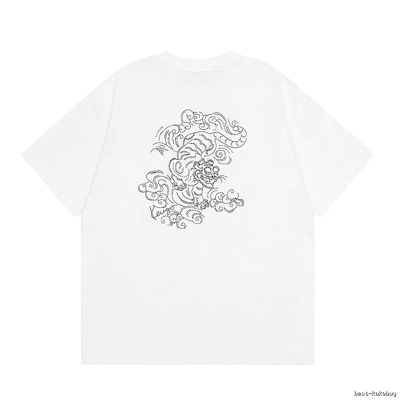 KENZO Line-drawn Tiger Chinese Style White Short-sleeve T-shirt