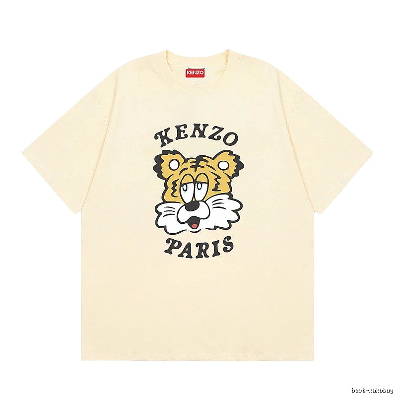 KENZO Tiger Head Print Trendy Style Beige T-shirt