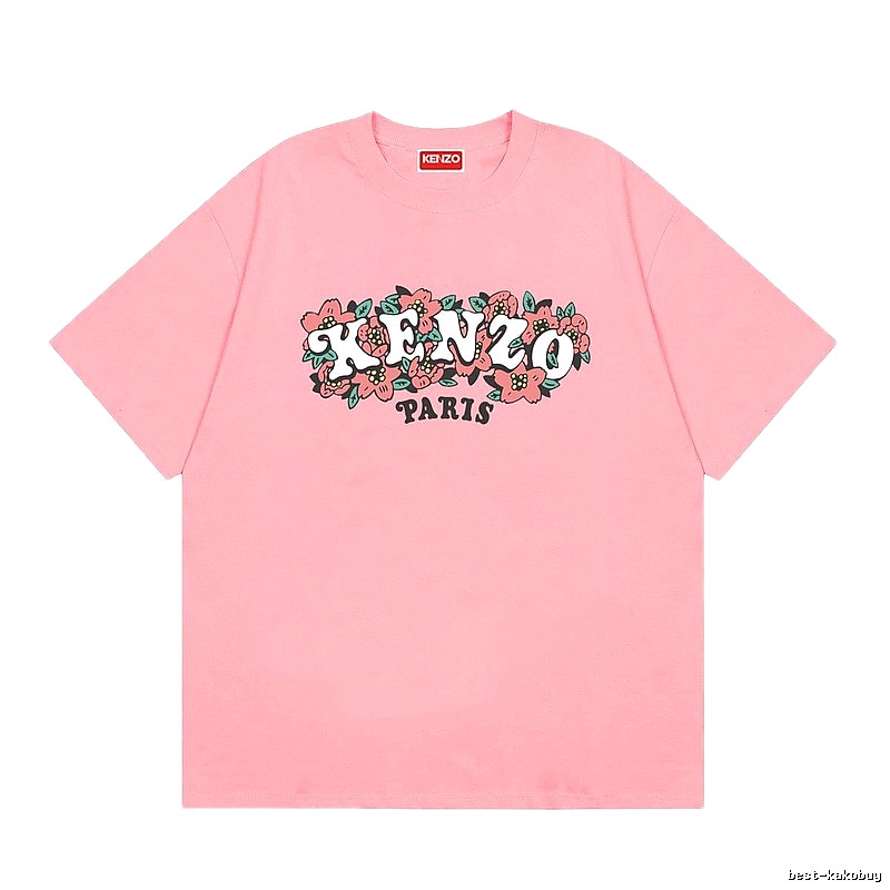 KENZO Trendy Pink Floral Print Short Sleeve T-shirt