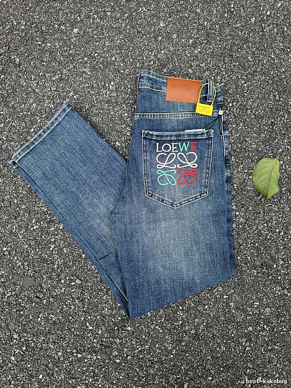 LOEWE Daily Logo Pocket Jeans with multicolor back-pocket emblem and lived-in wash