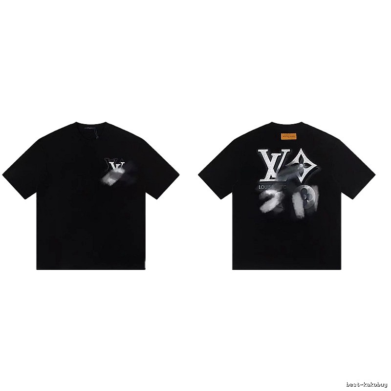 Louis Vuitton Blurred Print Street Style Black T-Shirt