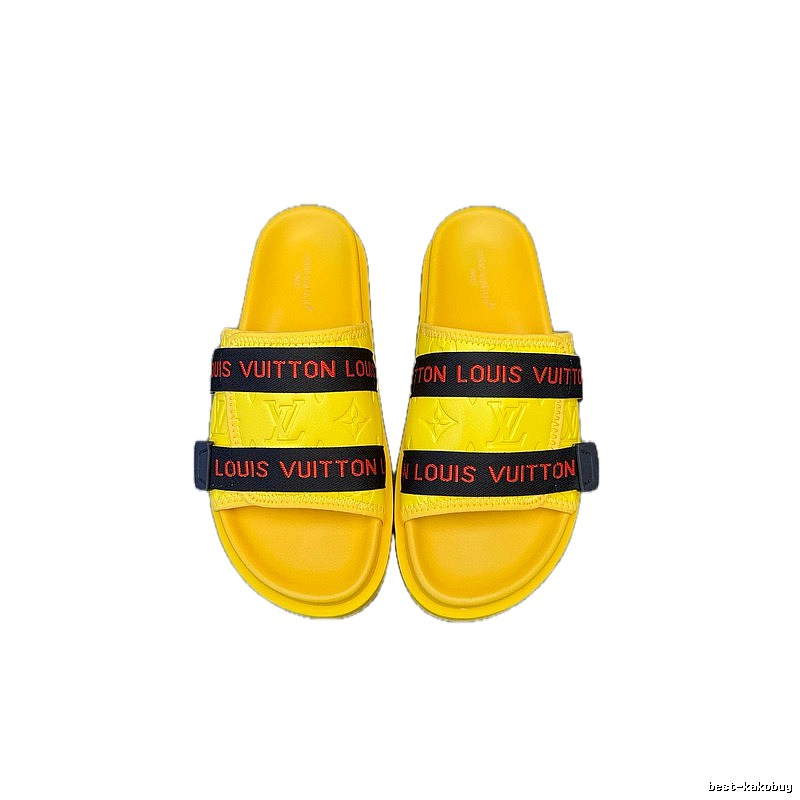 Louis Vuitton Classic Monogram Trendy Yellow Slide Sandals