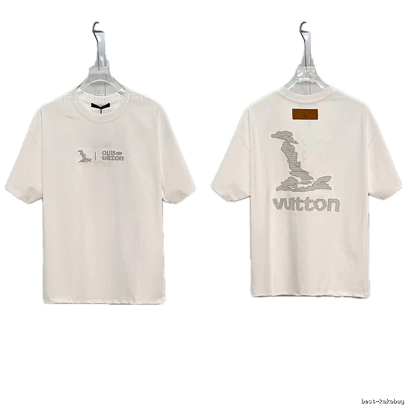 Louis Vuitton Embroidered Casual Style White T-Shirt
