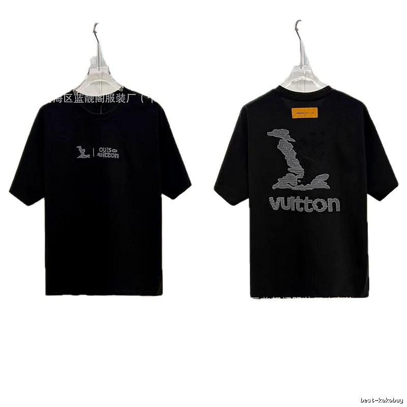 Louis Vuitton Embroidered Street Fashion Style Black Short-sleeve T-shirt