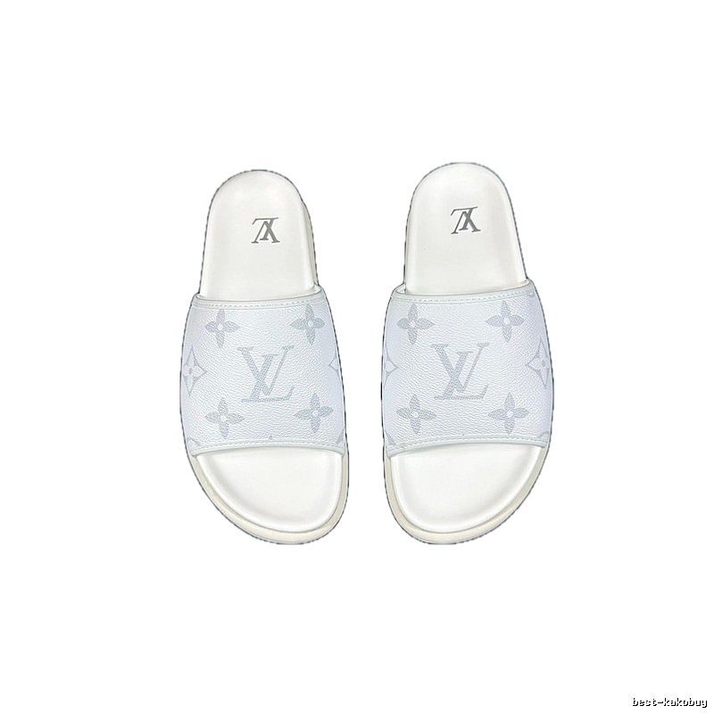 Louis Vuitton Monogram Light Luxury Style White Slide Sandals