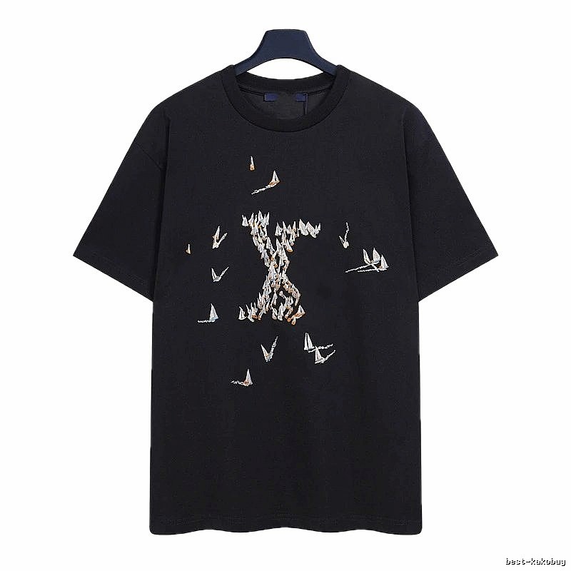 Louis Vuitton Sailboat Embroidered Trendy Black T-Shirt