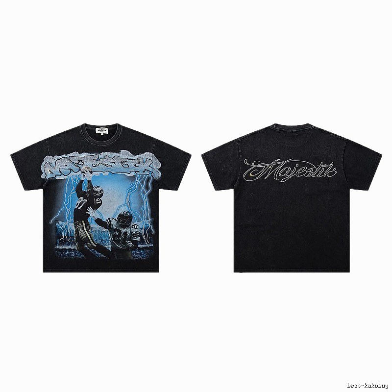 MAJESTIK American Retro Distressed Black Rugby T-shirt