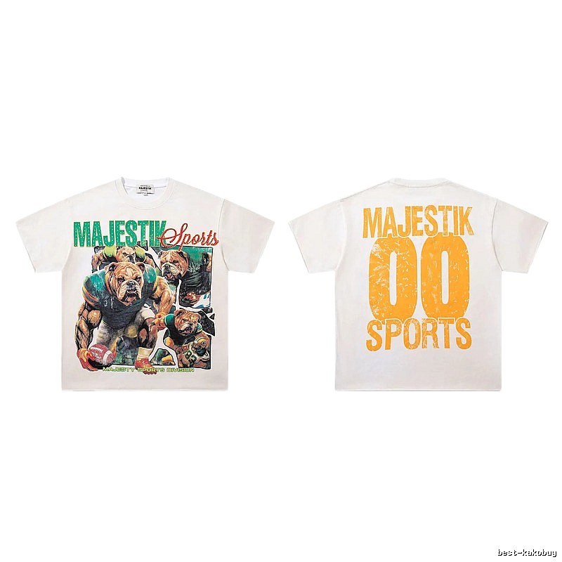 MAJESTIK Sporty Vintage Style Off-white Short Sleeve T-shirt