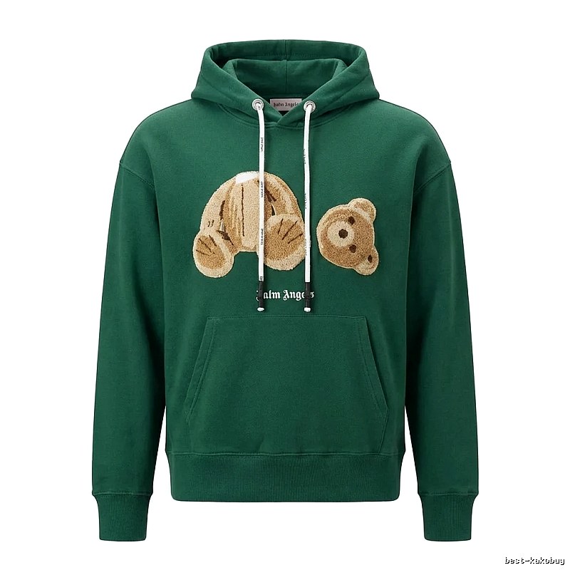 Palm Angels Green Sweatshirt with Bear Print
