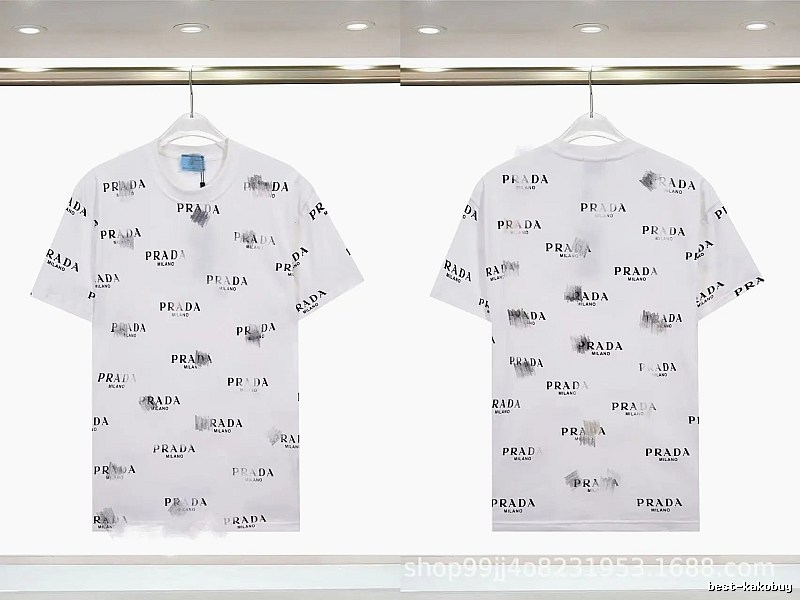 Prada All-over Print Streetwear Style White Short-sleeve T-Shirt