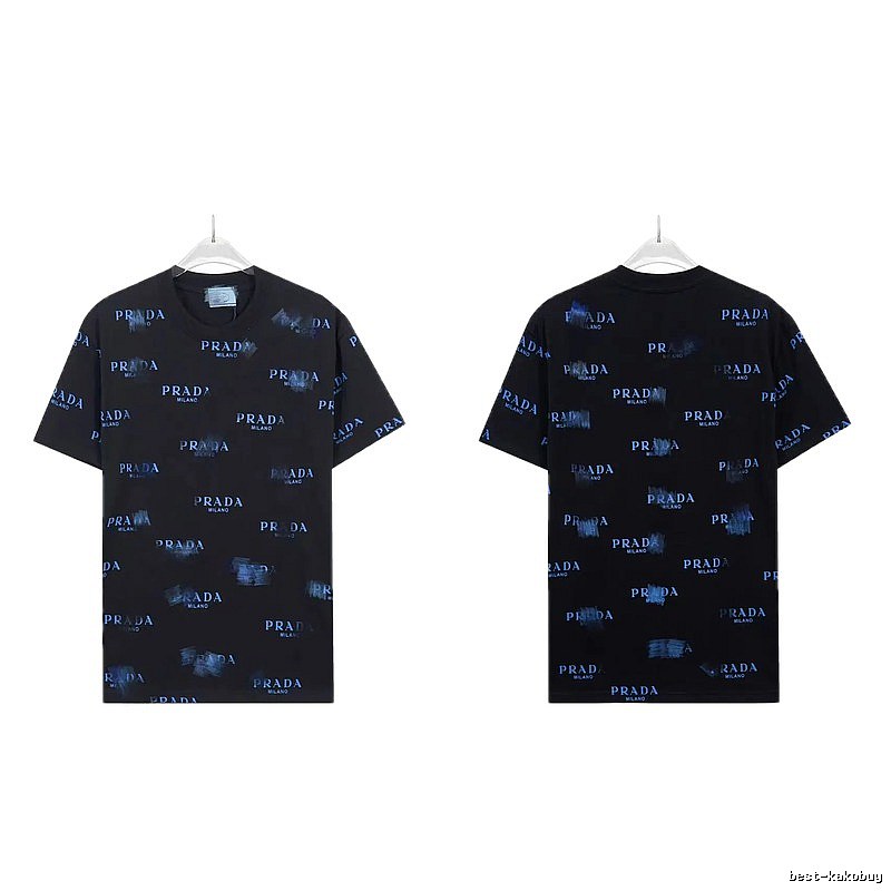 Prada All-over Printed Streetwear Style Black Short-sleeve T-shirt