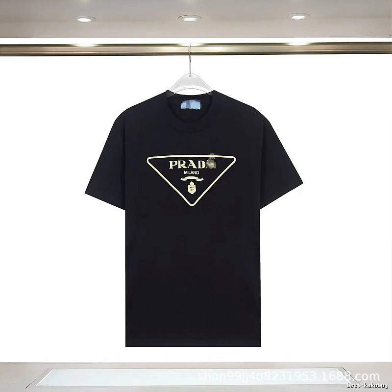 Prada Classic Triangular Logo Minimalist Style Black T-Shirt