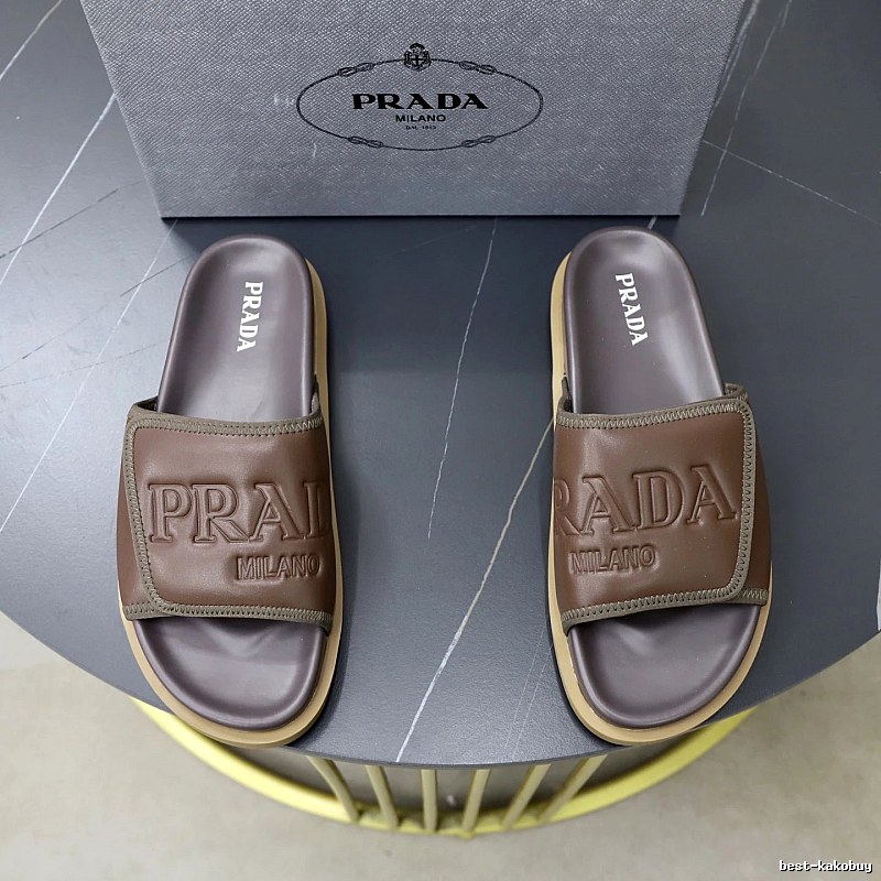 Prada Embossed Collection Casual Style Brown Slide Sandals