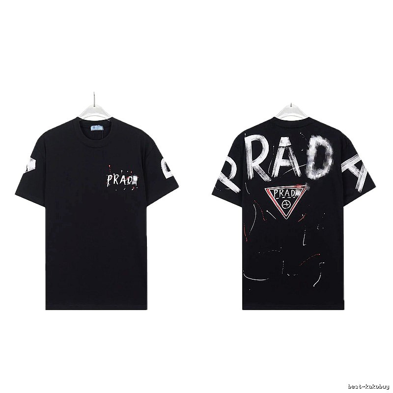Prada Triangle Logo Graffiti Style Black Short-sleeve T-shirt