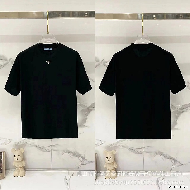 Prada Triangle Logo Minimalist Style Black T-Shirt
