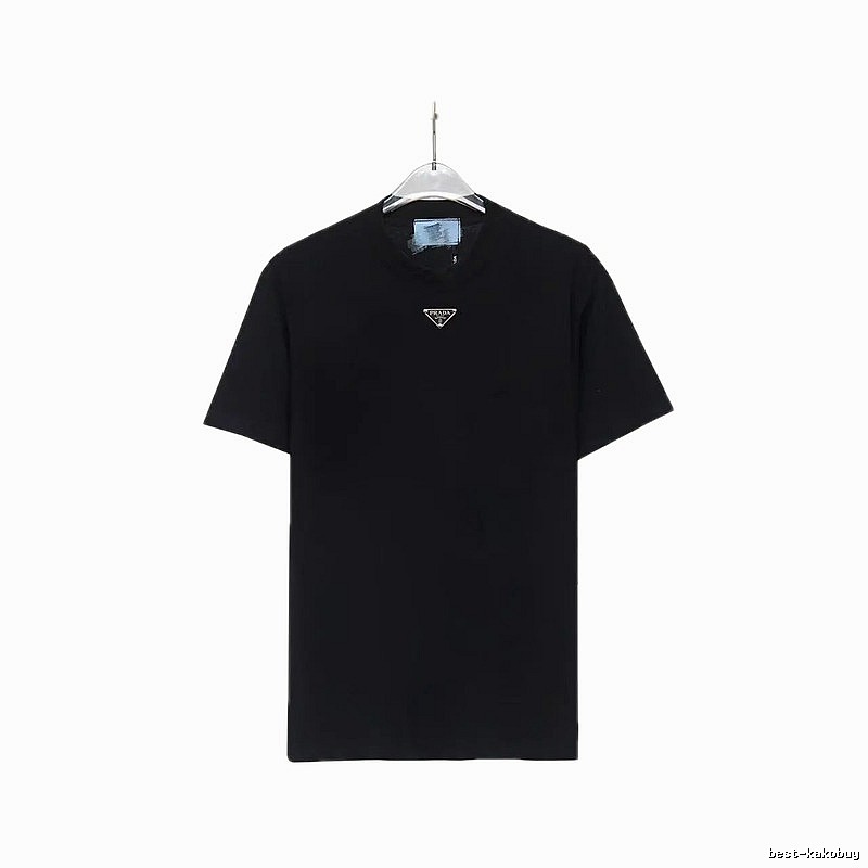 Prada Triangular Logo Minimalist Style Black Short-sleeve T-shirt