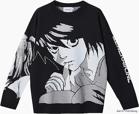 Premium Style Anime graphic sweater Black Knit Top for Minimal Outfits