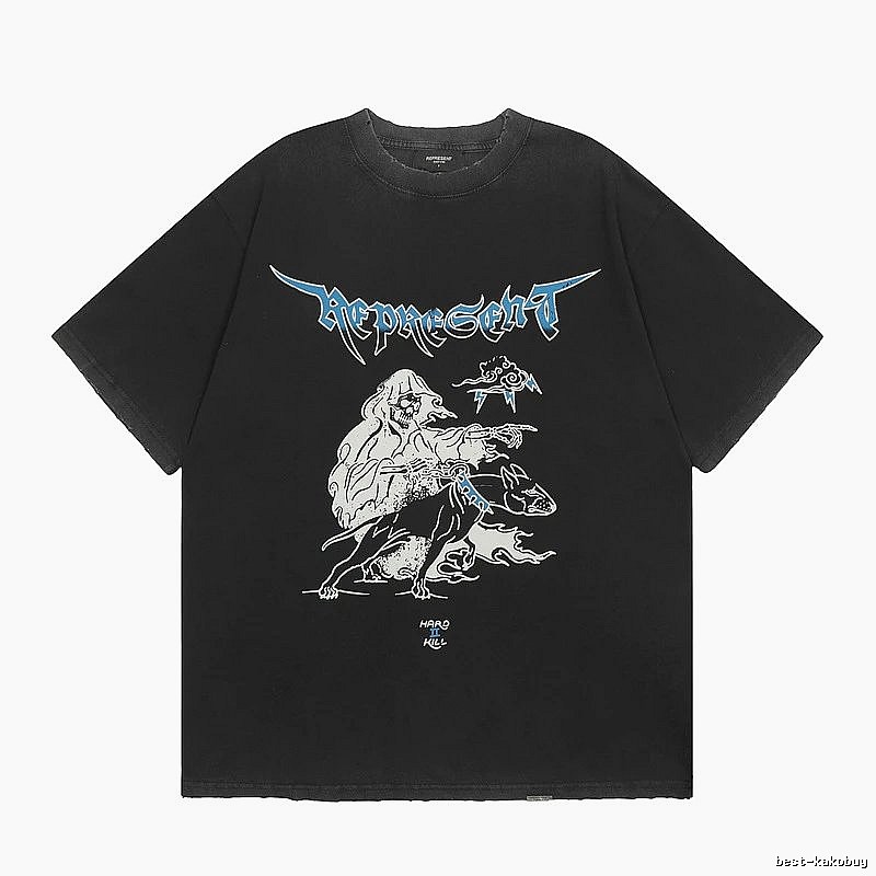 Represent Grim Reaper Print Vintage Style Black T-Shirt