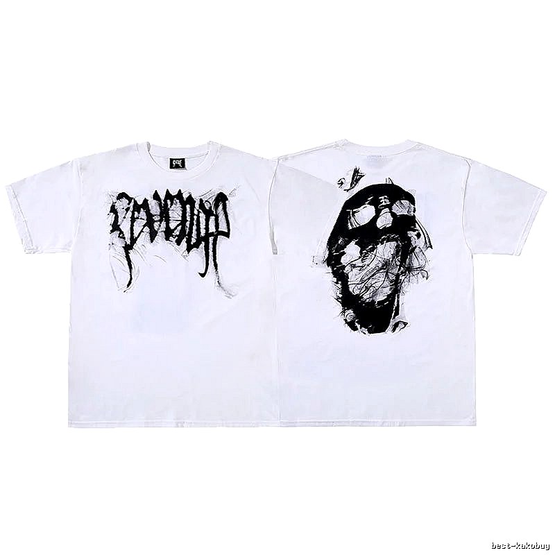 Revenge White Skull Graphic T-Shirt Streetwear Look