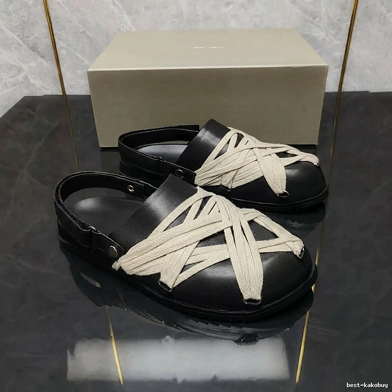 Rick Owens cross-strap dark style slippers