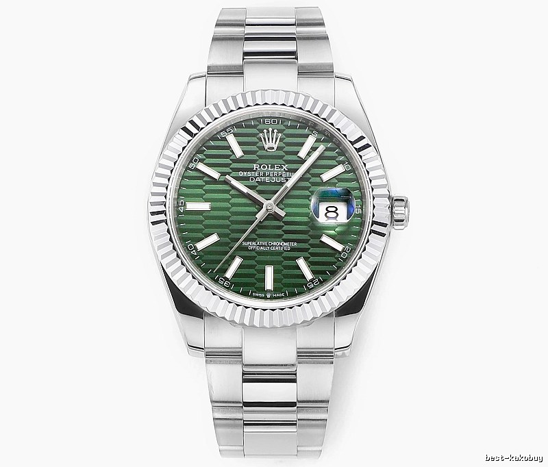 Rolex Datejust Automatic Watch with green fluted-pattern dial and oyster bracelet in Silver And Green