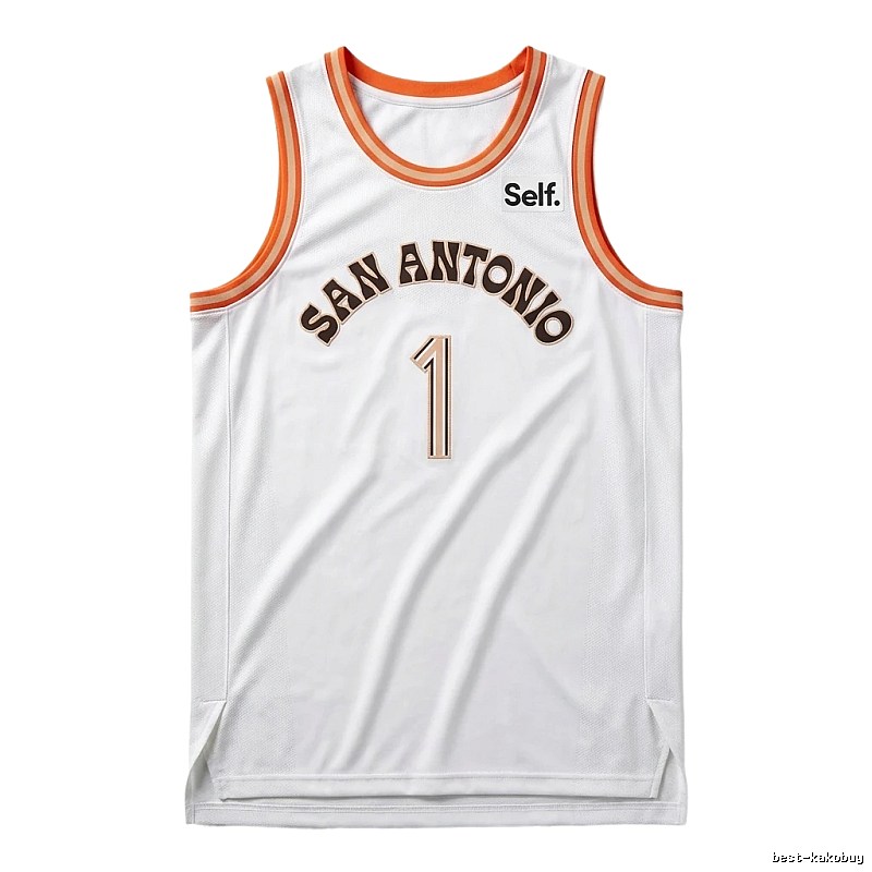 Self. Spurs white and orange basketball jersey