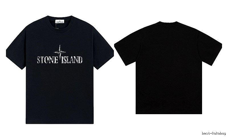 Stone Island Classic Distressed Street Style Black Short Sleeve T-Shirt