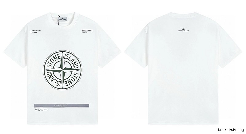 Stone Island Compass Print Casual Style White Short-sleeve T-shirt
