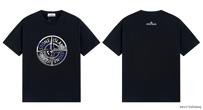 Stone Island Compass Print Street Style Black T-Shirt
