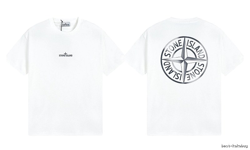 Stone Island Large Compass Print Street Style White T-Shirt